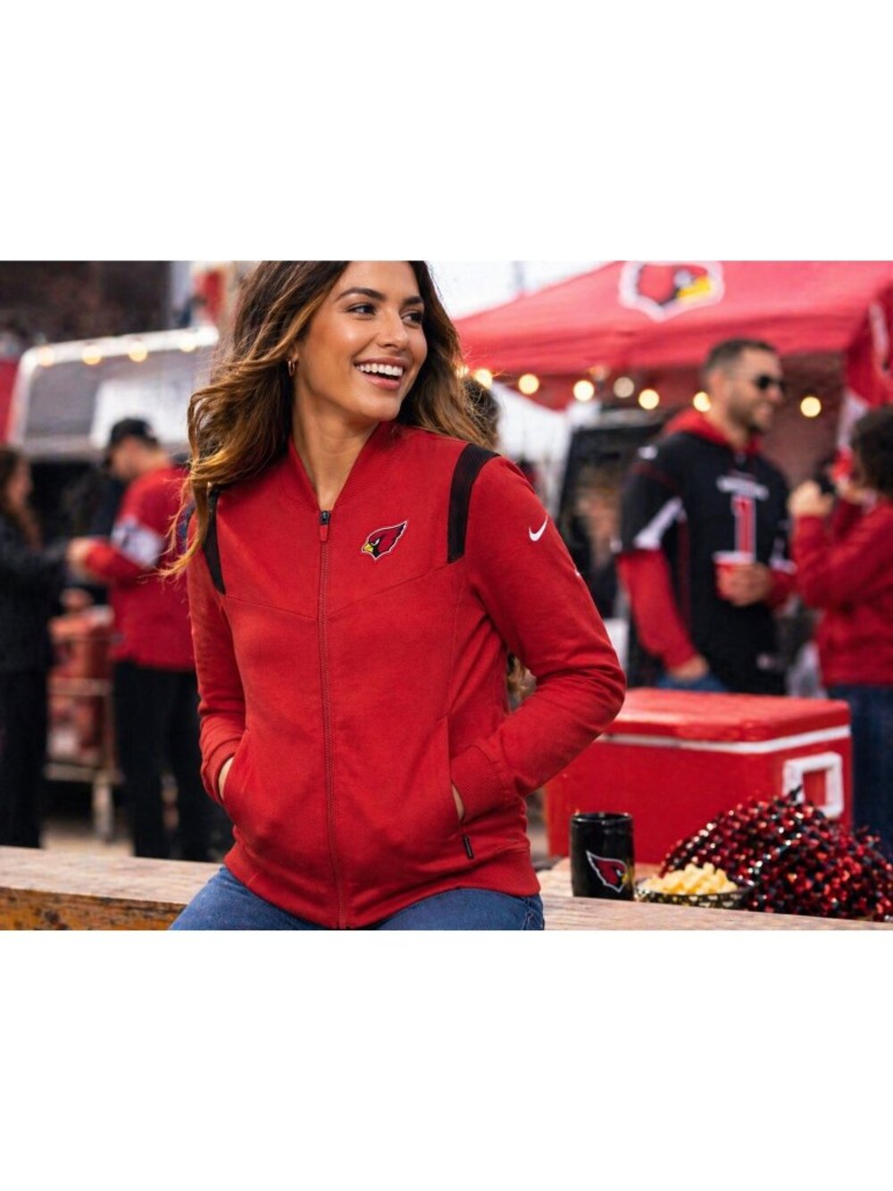 Nike Arizona Cardinals Red NFL On-Field Jacket S Zip Womens Bomber EUC